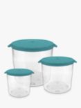 John Lewis Premium Round Plastic Storage Containers, Set of 3, Clear/Teal