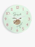 Treat Republic Kids' Personalised Sloth Glass Wall Clock, 20cm, Mint