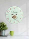 Treat Republic Kids' Personalised Sloth Glass Wall Clock, 20cm, Mint