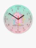 John Lewis Kids' Personalised Unicorn Glass Wall Clock, 20cm, Pink/Multi