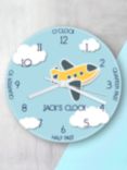 Treat Republic Kids' Personalised Aeroplane Glass Wall Clock, 20cm, Blue