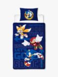 Sonic the Hedgehog Reversible Pure Cotton Duvet Cover and Pillowcase Set, Blue/Multi