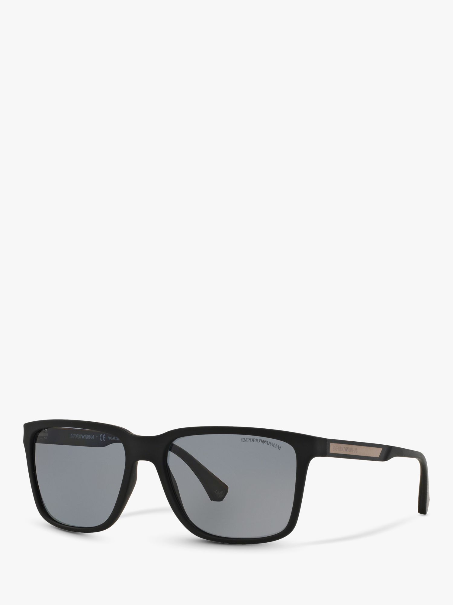 Emporio Armani EA4047 Men's Square Polarised Sunglasses, Rubber Black/Grey  at John Lewis & Partners