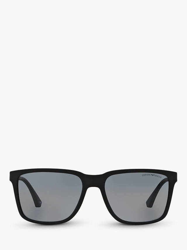 Emporio Armani EA4047 Men's Square Polarised Sunglasses, Rubber Black/Grey