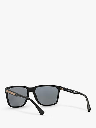 Emporio Armani EA4047 Men's Square Polarised Sunglasses, Rubber Black/Grey