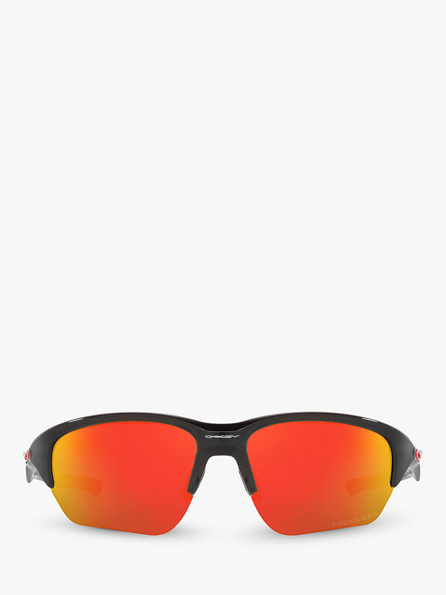 Oakley OO9363 Men's Flak Beta Polarised Rectangular Sunglasses, Polished Black/Orange