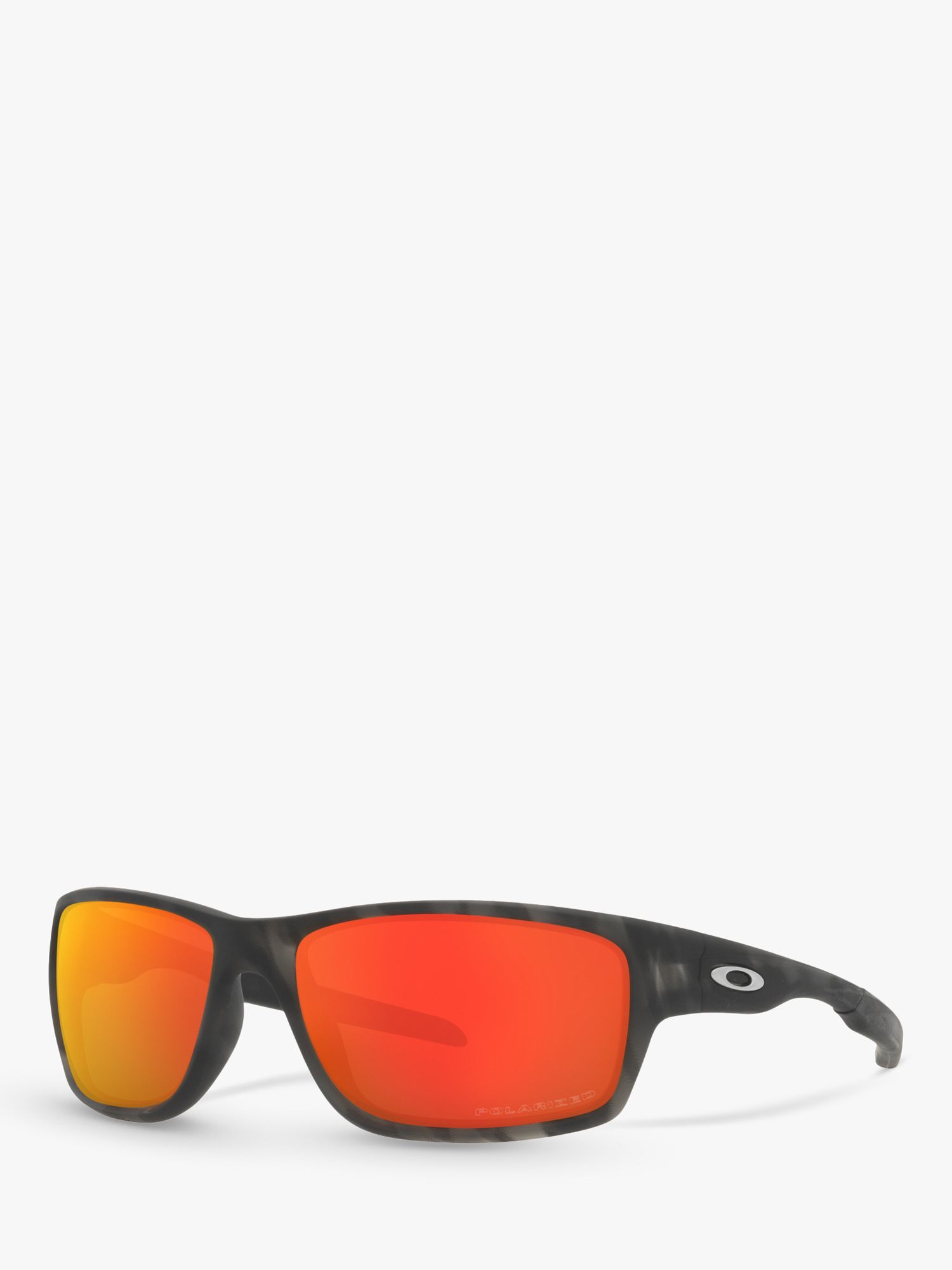 Oakley OO9225 Men's Canteen Prizm Rectangular Polarised Sunglasses, Matte Black Tortoise/Mirror Red
