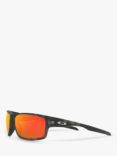 Oakley OO9225 Men's Canteen Prizm Rectangular Polarised Sunglasses, Matte Black Tortoise/Mirror Red