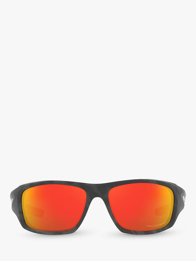 Oakley OO9236 Men's Valve Prizm Rectangular Polarised Sunglasses, Matte Black Camo/Mirror Red