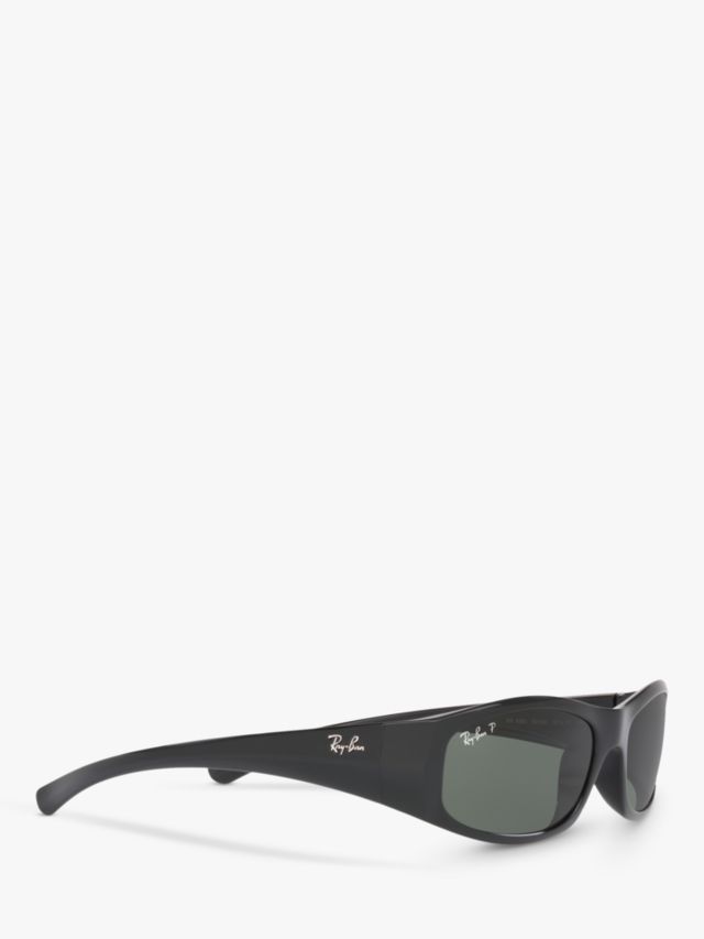 Ray-Ban RB4093 Men's Polarised Rectangular Sunglassess, Black/Green