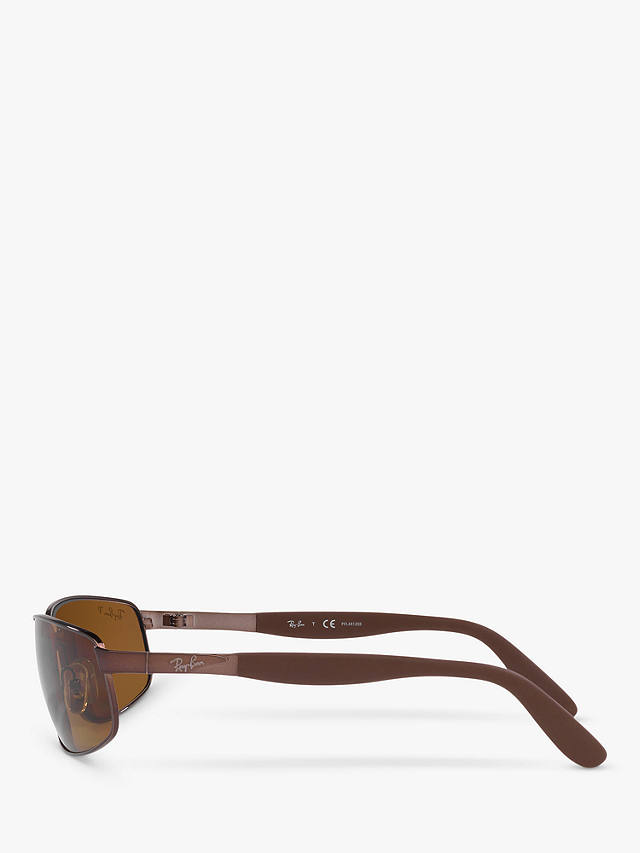 Ray-Ban RB3255 Men's Polarised Rectangular Sunglasses, Brown