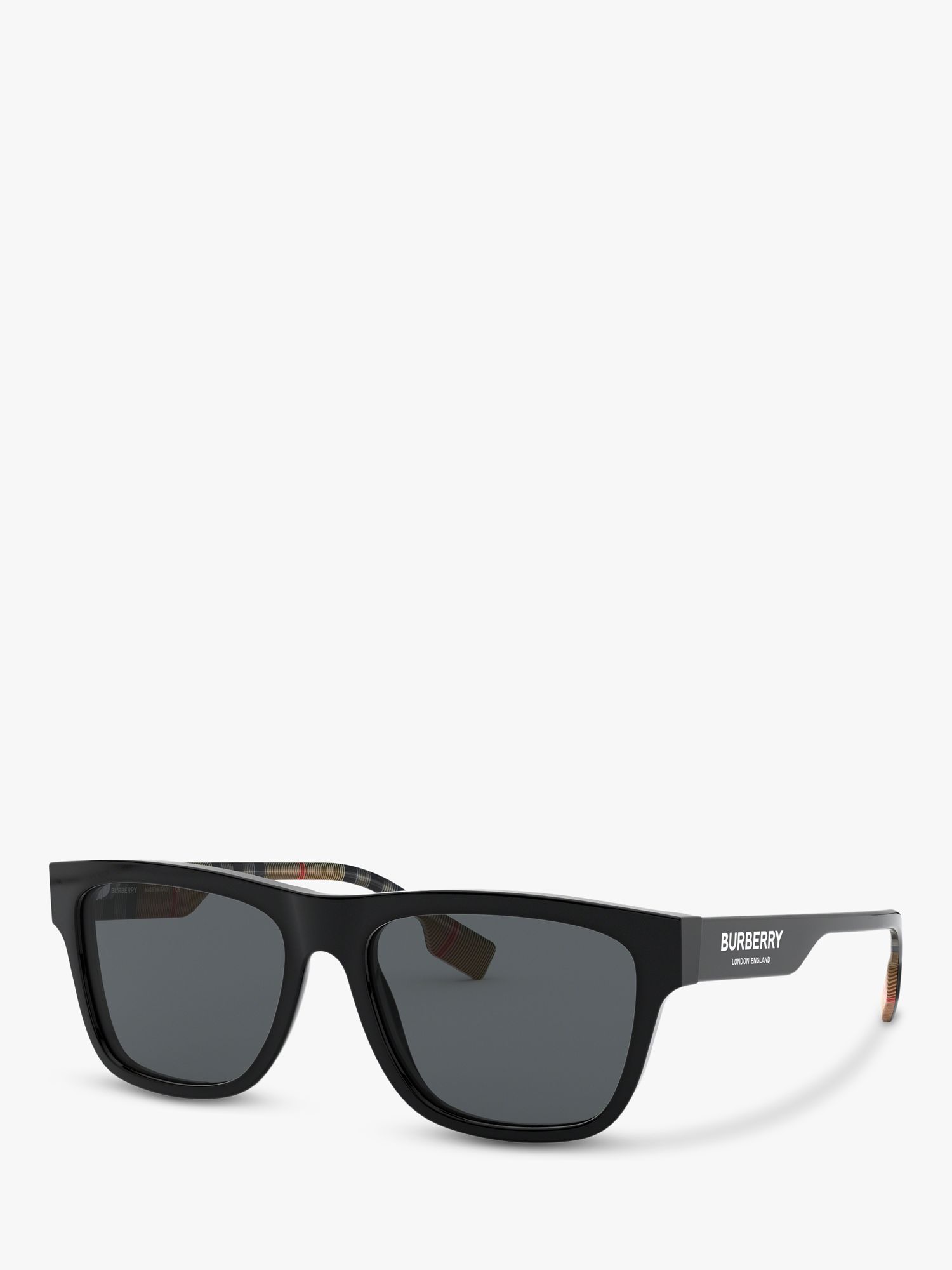 Burberry BE4293 Men's Polarised Square Sunglasses, Black/Grey at John Lewis  & Partners