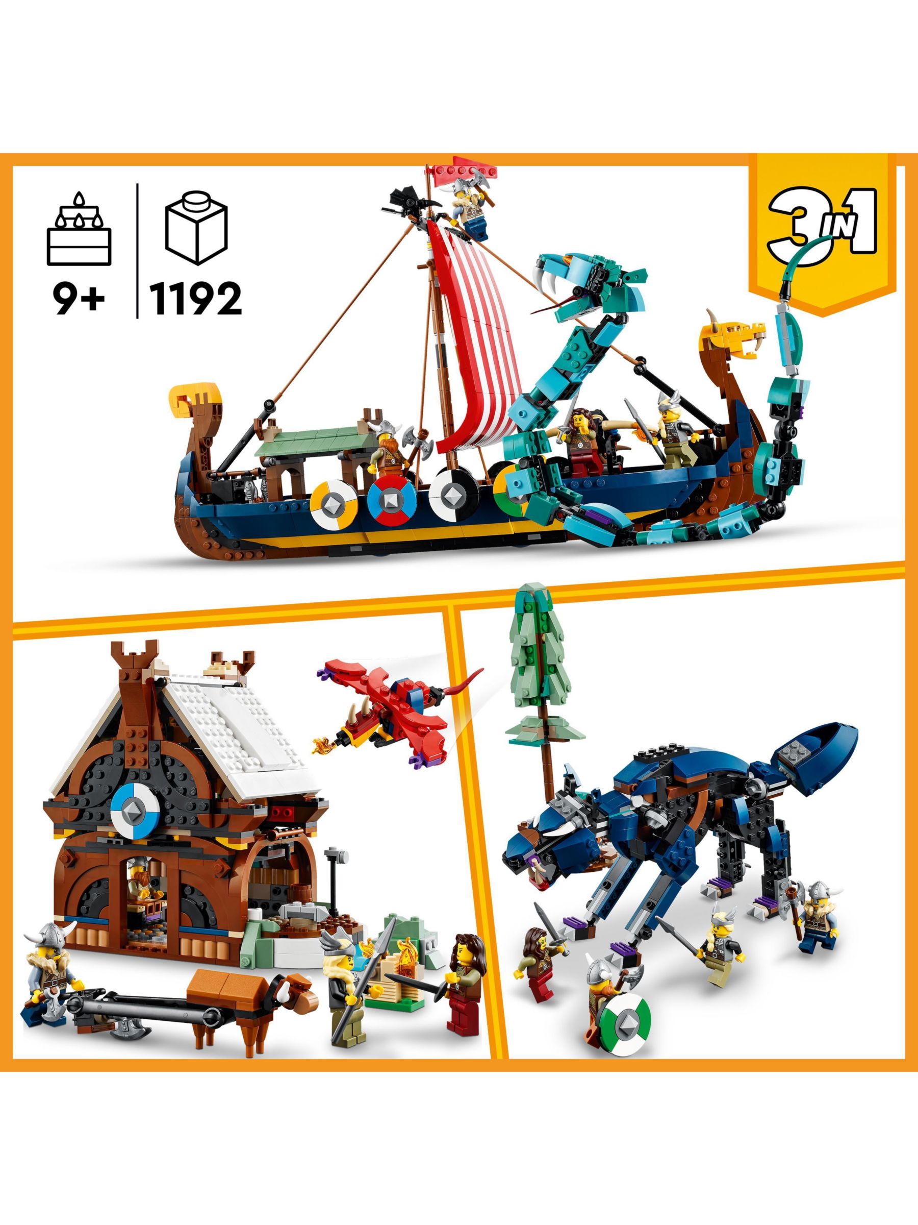Viking Ship And The Midgard Serpent 31132 Creator 3-in-1 Buy Online At ...