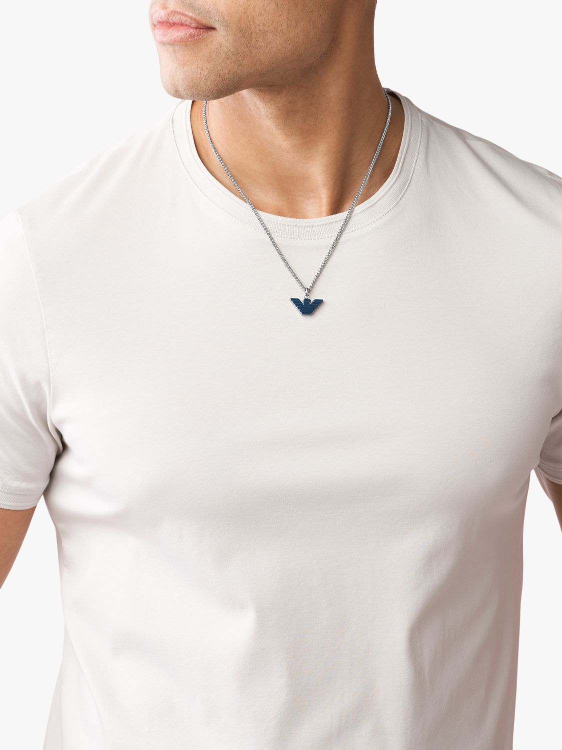 Emporio Armani Men's Logo Pendant Necklace, Silver EGS2909040 at