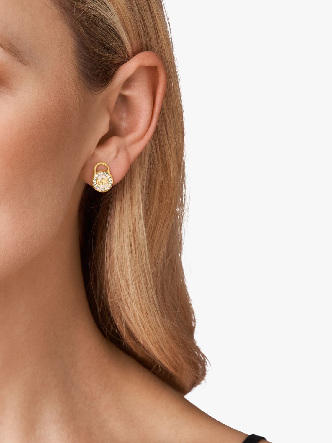 Michael Kors Kors MK collection Mother of Pearl Crystal Lock Stud Earrings,  Gold at John Lewis & Partners