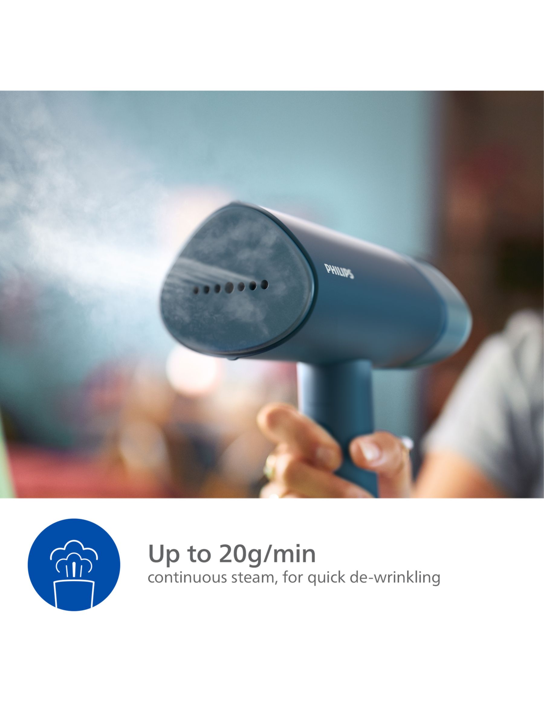  PHILIPS 3000 Series Handheld Steamer, Compact & Foldable, Ready  to Use in ˜30 Seconds, 1000W, up to 20g/min, No Ironing Board Needed, Blue  (STH3000/20) : Home & Kitchen