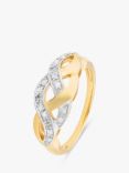 L & T Heirlooms Second Hand 9ct Gold and Rhodium Plated Twisted Crossover Ring, Gold/Silver