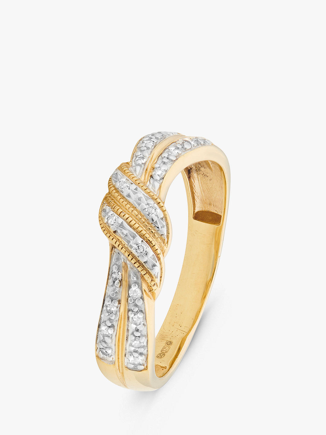 L & T Heirlooms Second Hand 9ct Gold and Rhodium Plated Crossover Band Ring, Gold/Silver