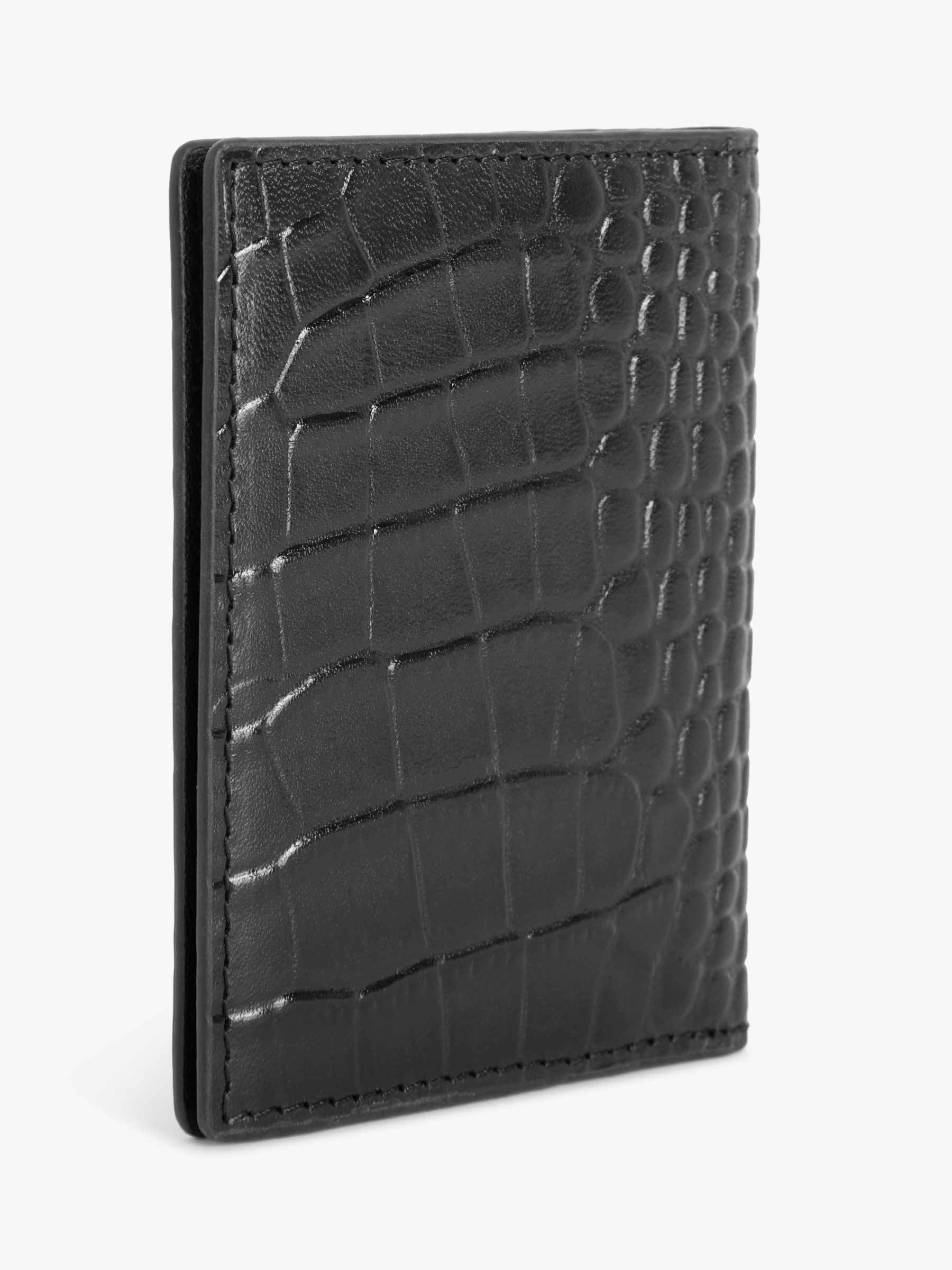 John Lewis Alphabet Leather Bifold Card Holder, Black Croc, N