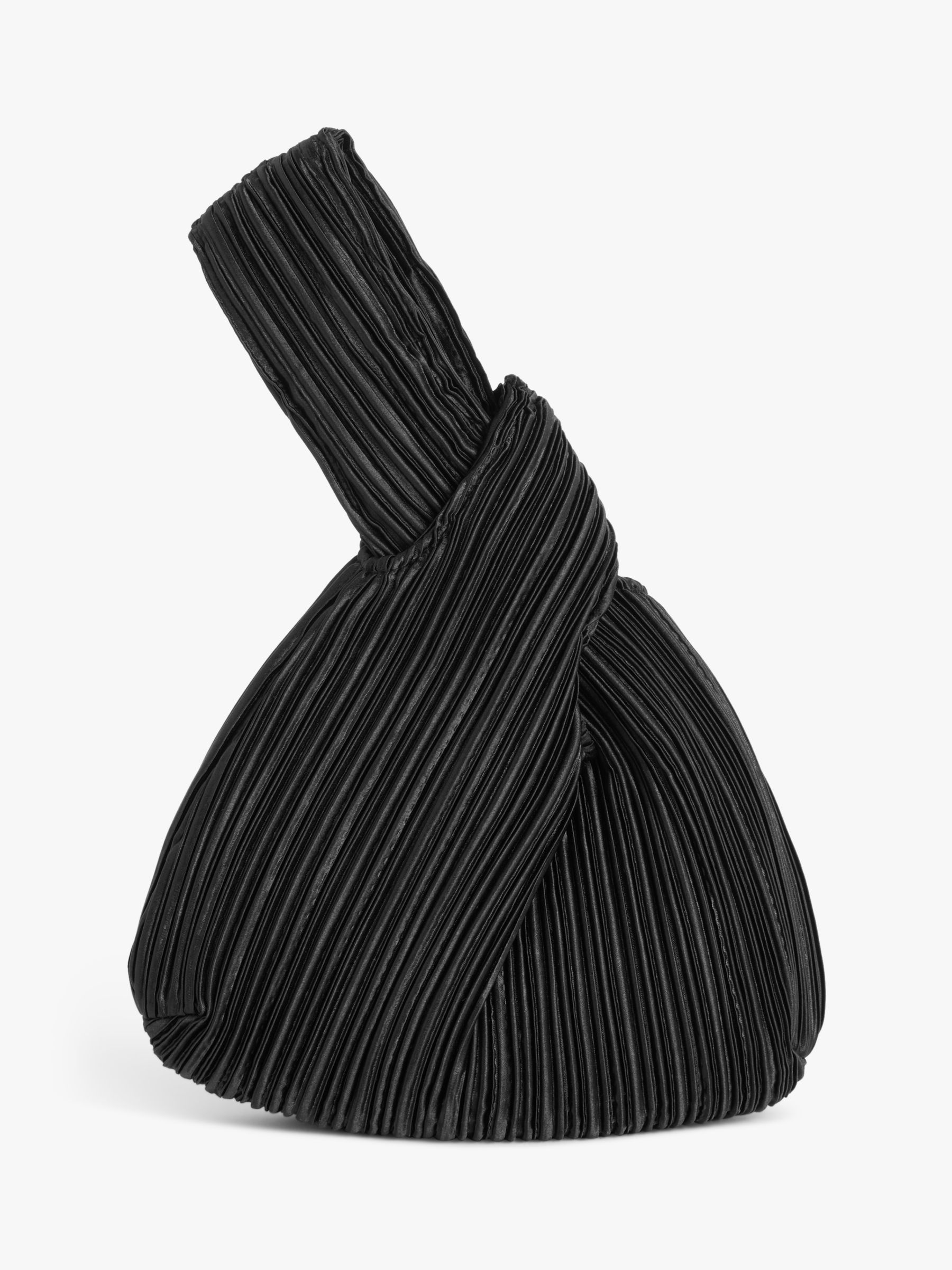 John Lewis Satin Pleat Wrist Pouch Bag, Black at John Lewis & Partners