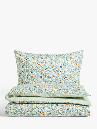John Lewis Prairie Floral Print Toddler Duvet Cover and Pillowcase Set, Green