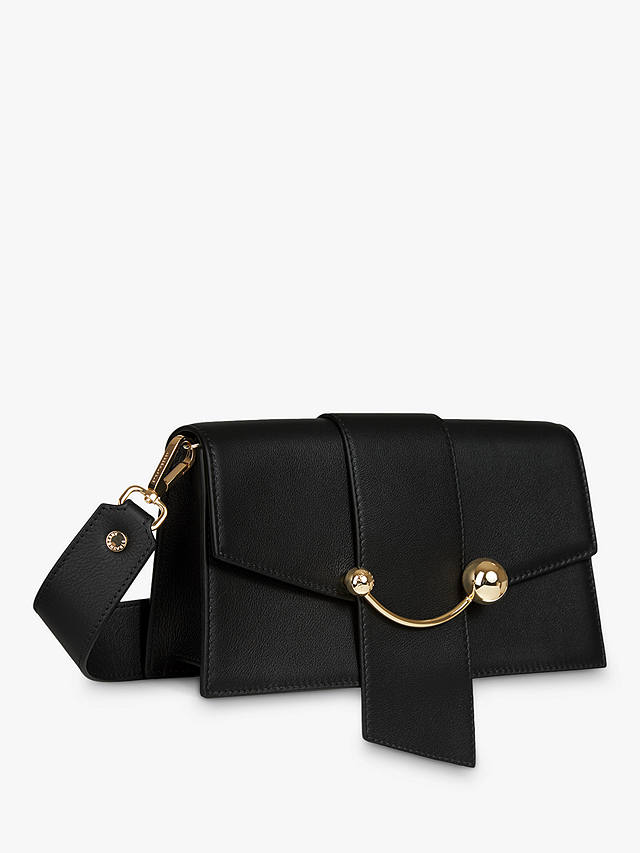 Strathberry Mini Crescent Leather Shoulder Bag, Black