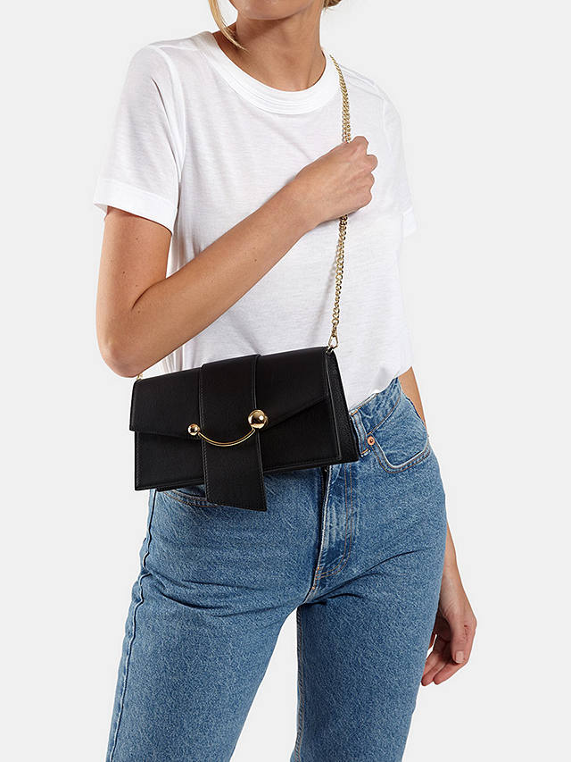 Strathberry Mini Crescent Leather Shoulder Bag, Black