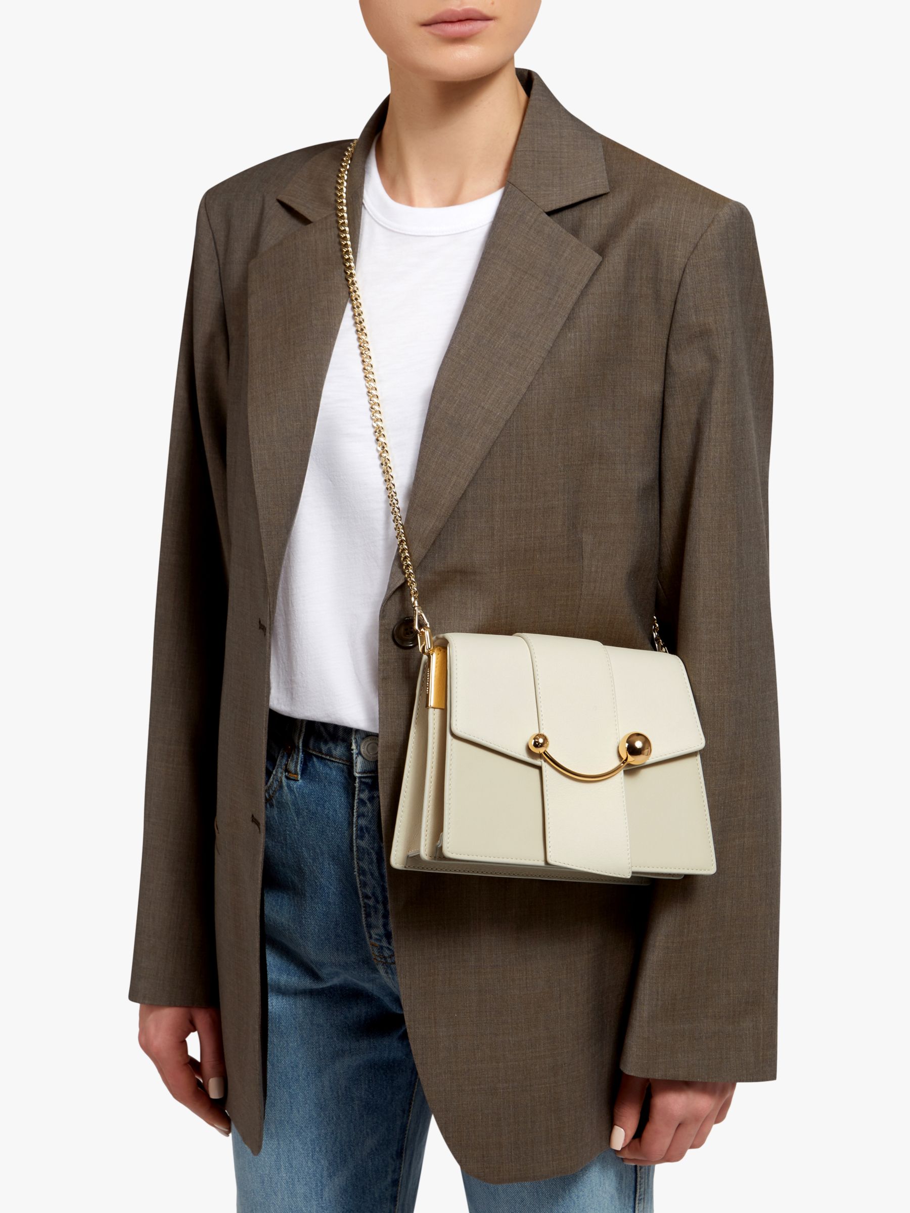 Strathberry Mini Crescent Leather Shoulder Bag, Vanilla at John