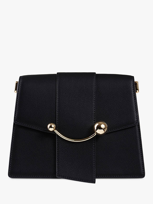 Strathberry Box Crescent Leather Shoulder Bag, Black