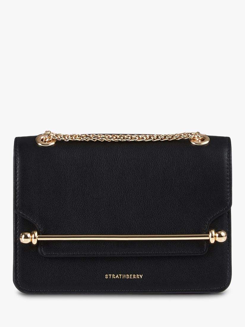 Strathberry East/West Mini Leather Cross Body Bag, Black at John Lewis ...
