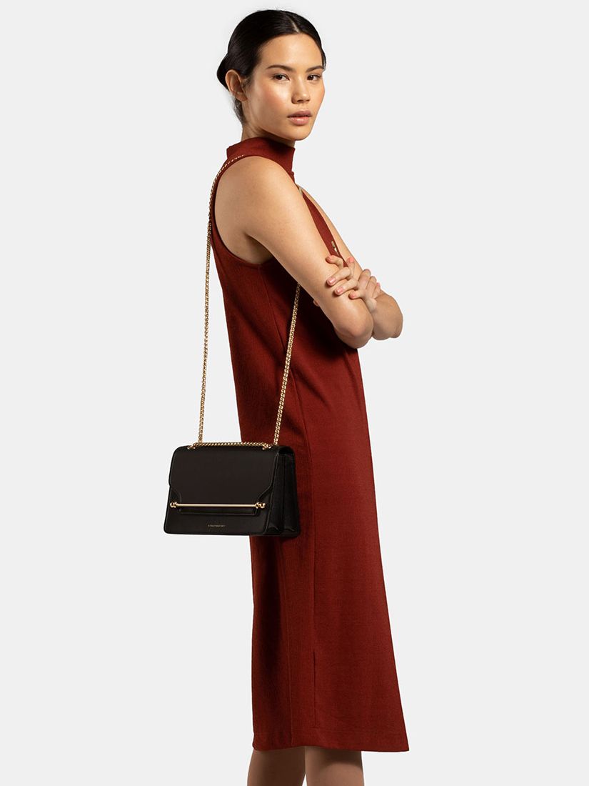 Strathberry East/West Leather Cross Body Bag, Black at John Lewis & Partners