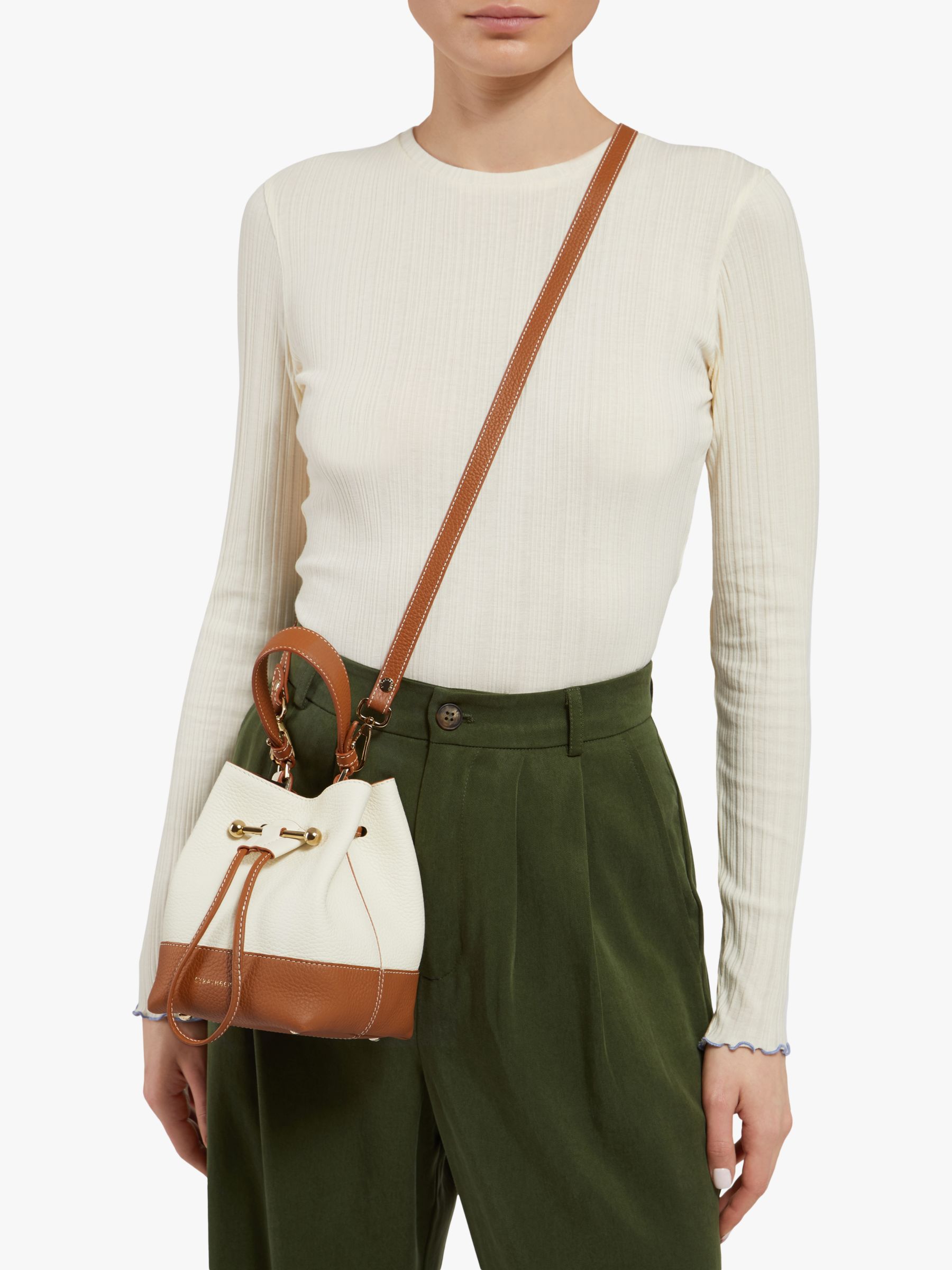 Strathberry Lana Osette Leather Bucket Bag in White