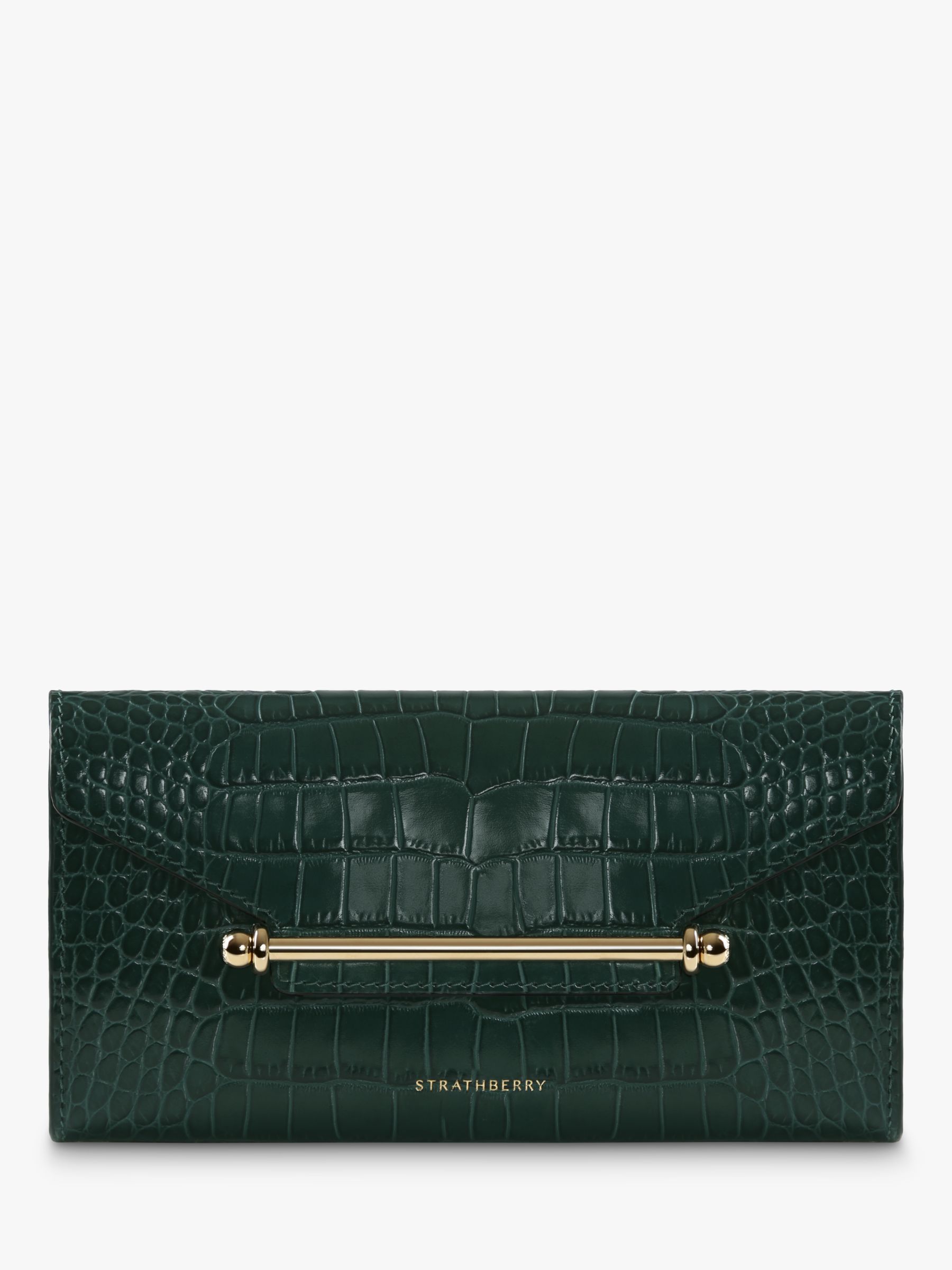 Strathberry Multrees Leather Wallet On Chain, Bottle Green Croc at John ...