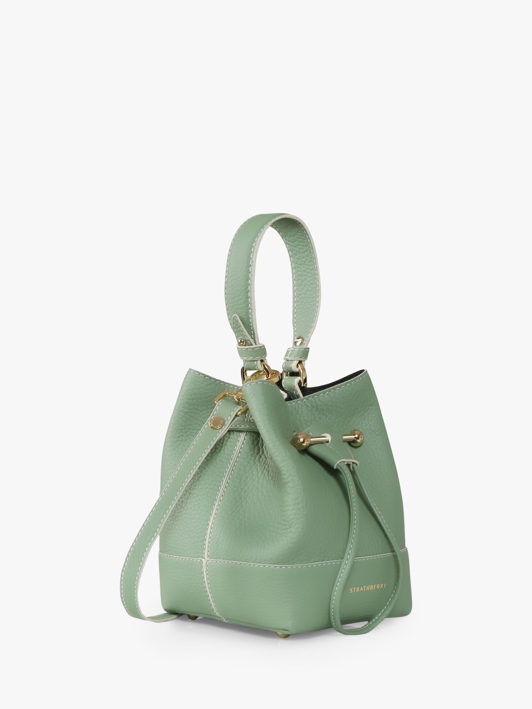Strathberry Lana Osette Leather Bucket Bag, Sage at John Lewis & Partners