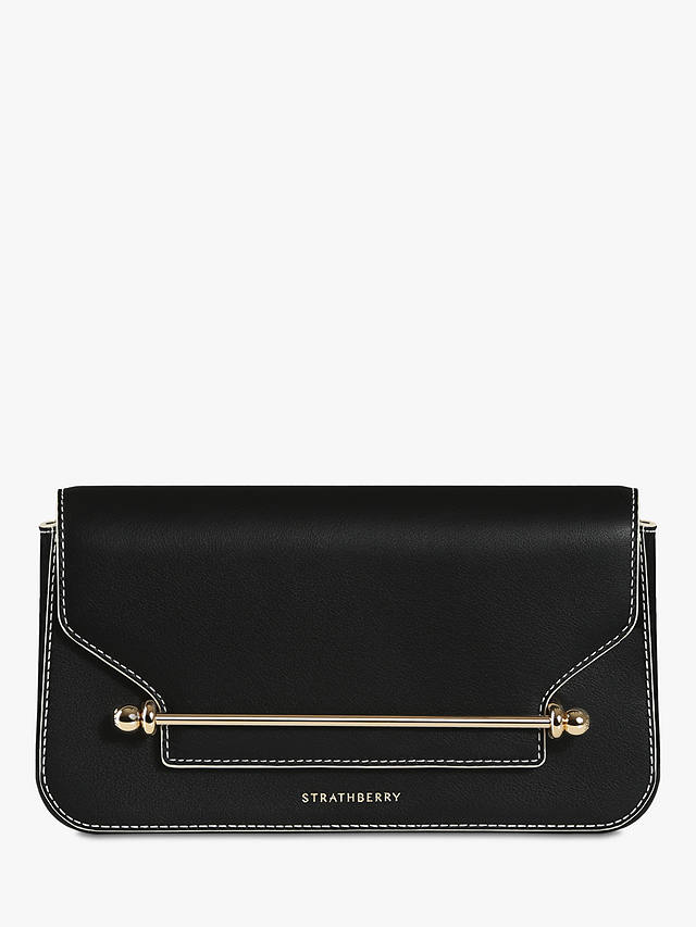 Strathberry East/West Omni Leather Clutch Bag, Black at John Lewis ...