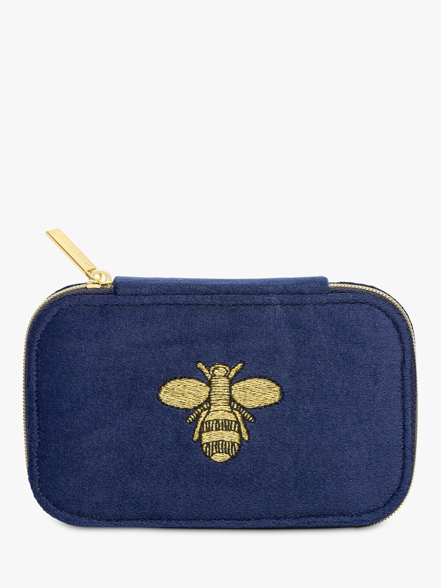 Estella Bartlett Embroidered Bee Velvet Mini Jewellery Box, Navy