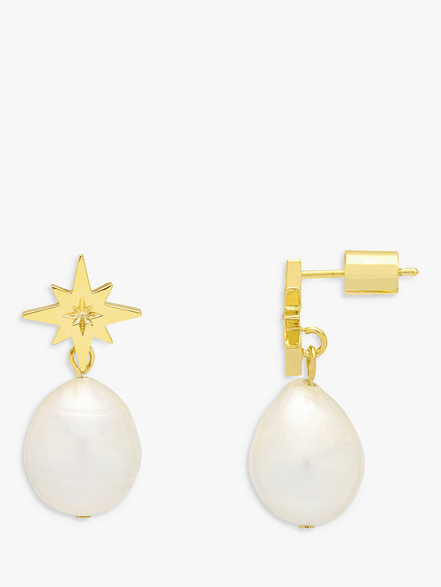 Estella Bartlett The Edit Baroque Pearl North Star Drop Earrings, Gold/White