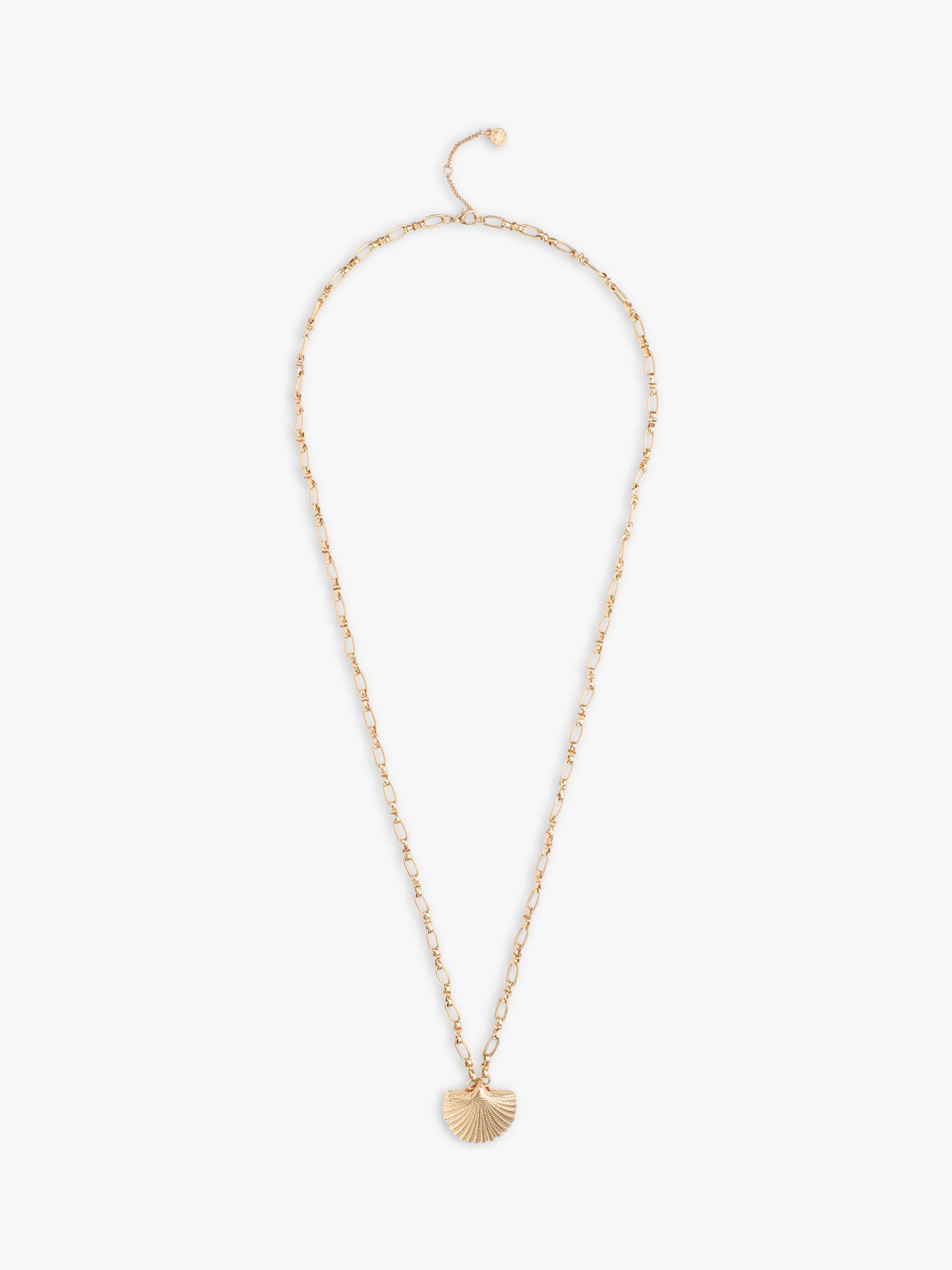 Mint Velvet Shell Long Drop Pendant Necklace, Gold at John Lewis & Partners