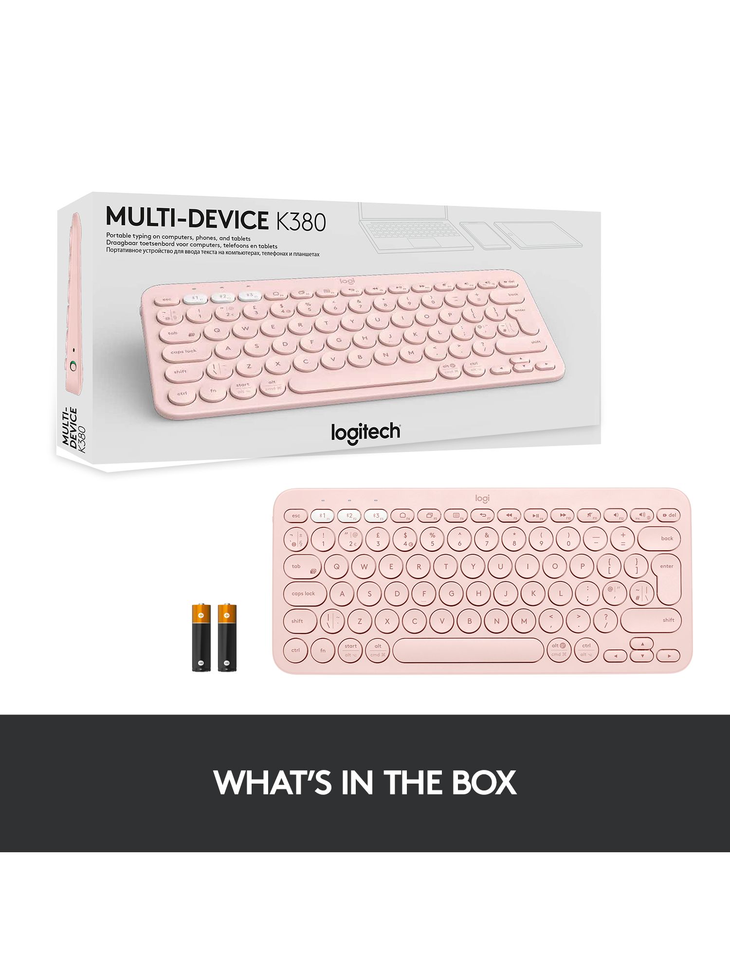 Logitech K380 Multi-Device Keyboard, Rose Pink