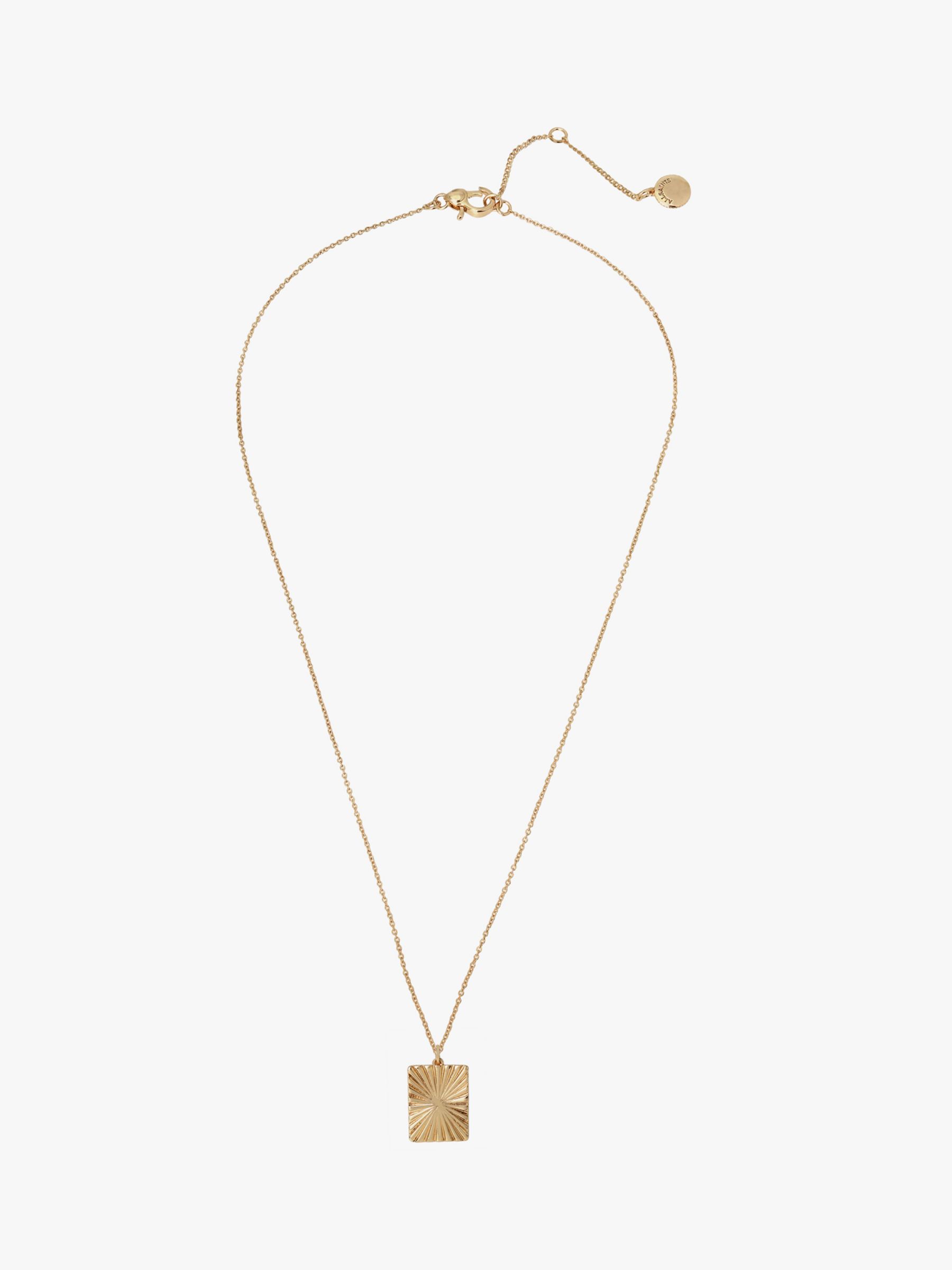 AllSaints Textured Fan Chain Pendant Necklace, Warm Brass