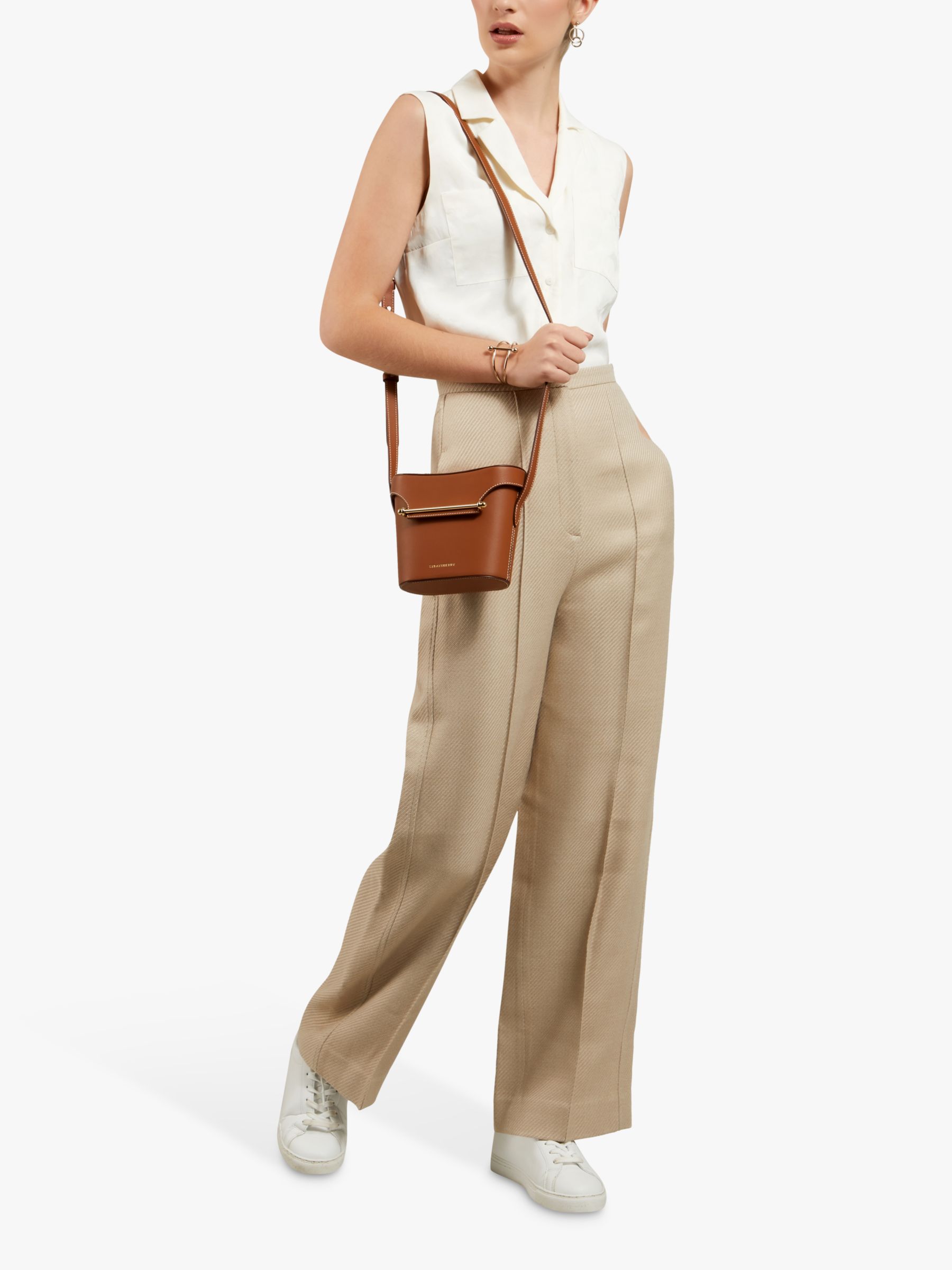 Strathberry Safari Leather Cross Body Bag, Chestnut at John Lewis ...