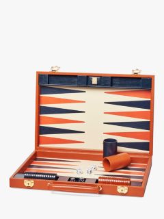 Aspinal of London Pebble Leather Backgammon Set, Marmalade