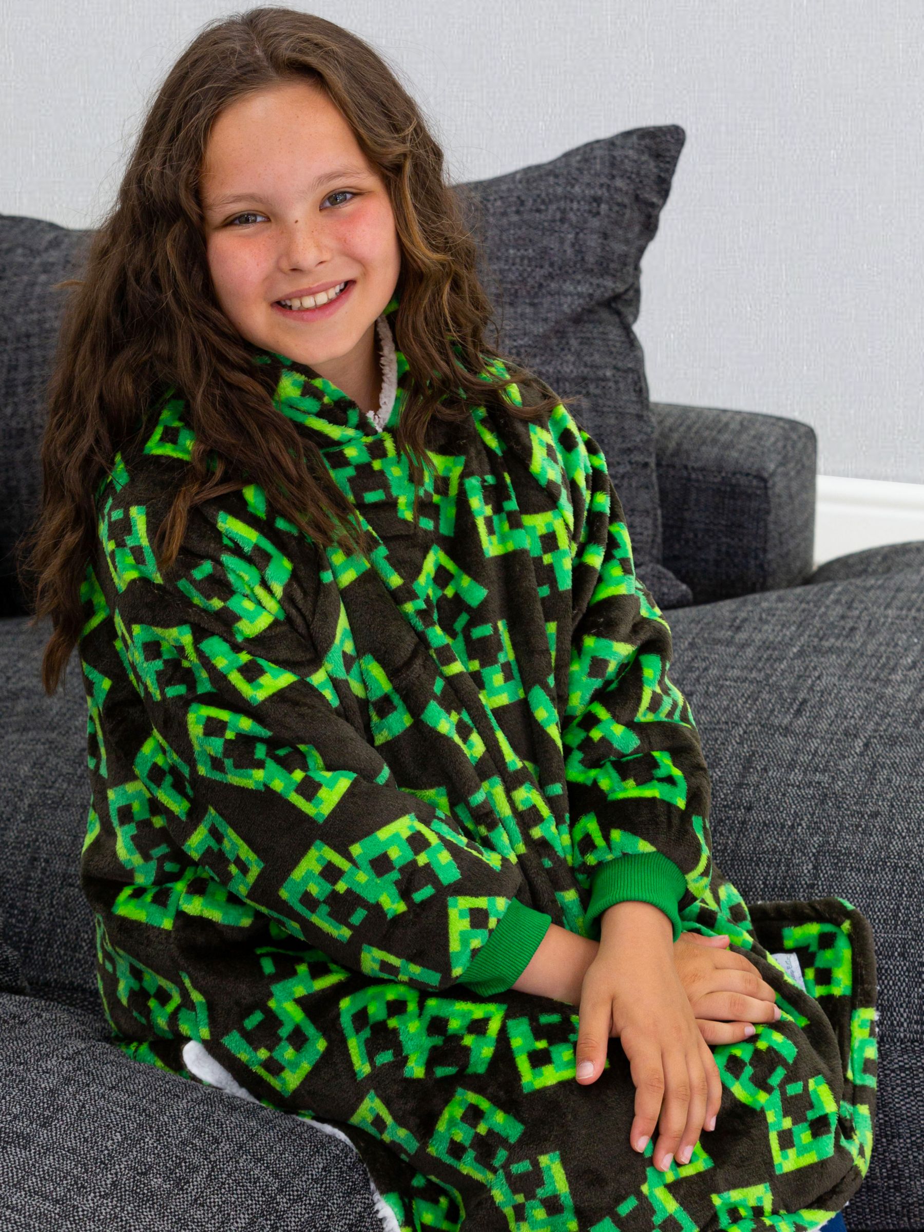 Buy Minecraft Hugzee Oversized Fleece Hooded Blanket, Green/Black Online at johnlewis.com