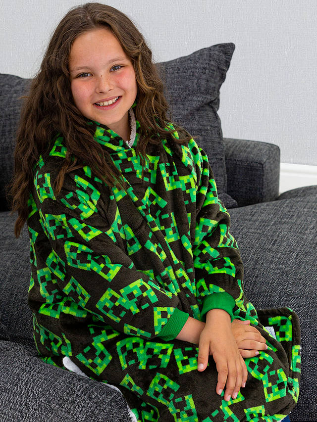Minecraft Hugzee Oversized Fleece Hooded Blanket, Green/Black