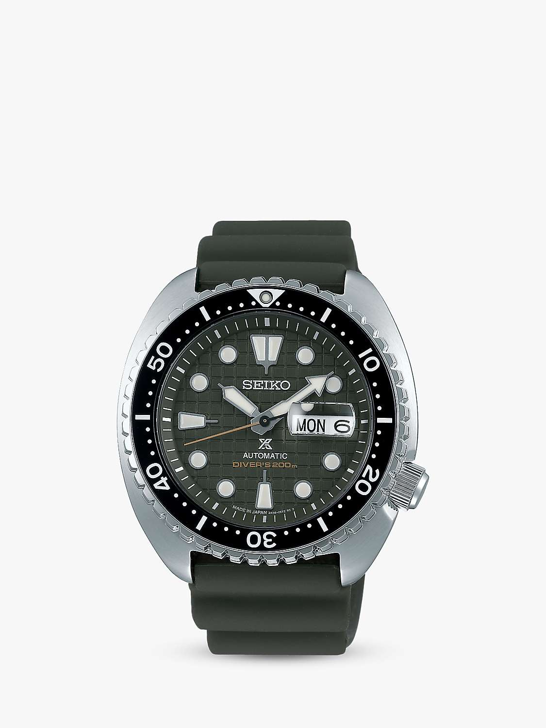 Seiko SRPE05K1 Men's Prospex Automatic Date Silicone Strap Watch, Khaki at  John Lewis & Partners