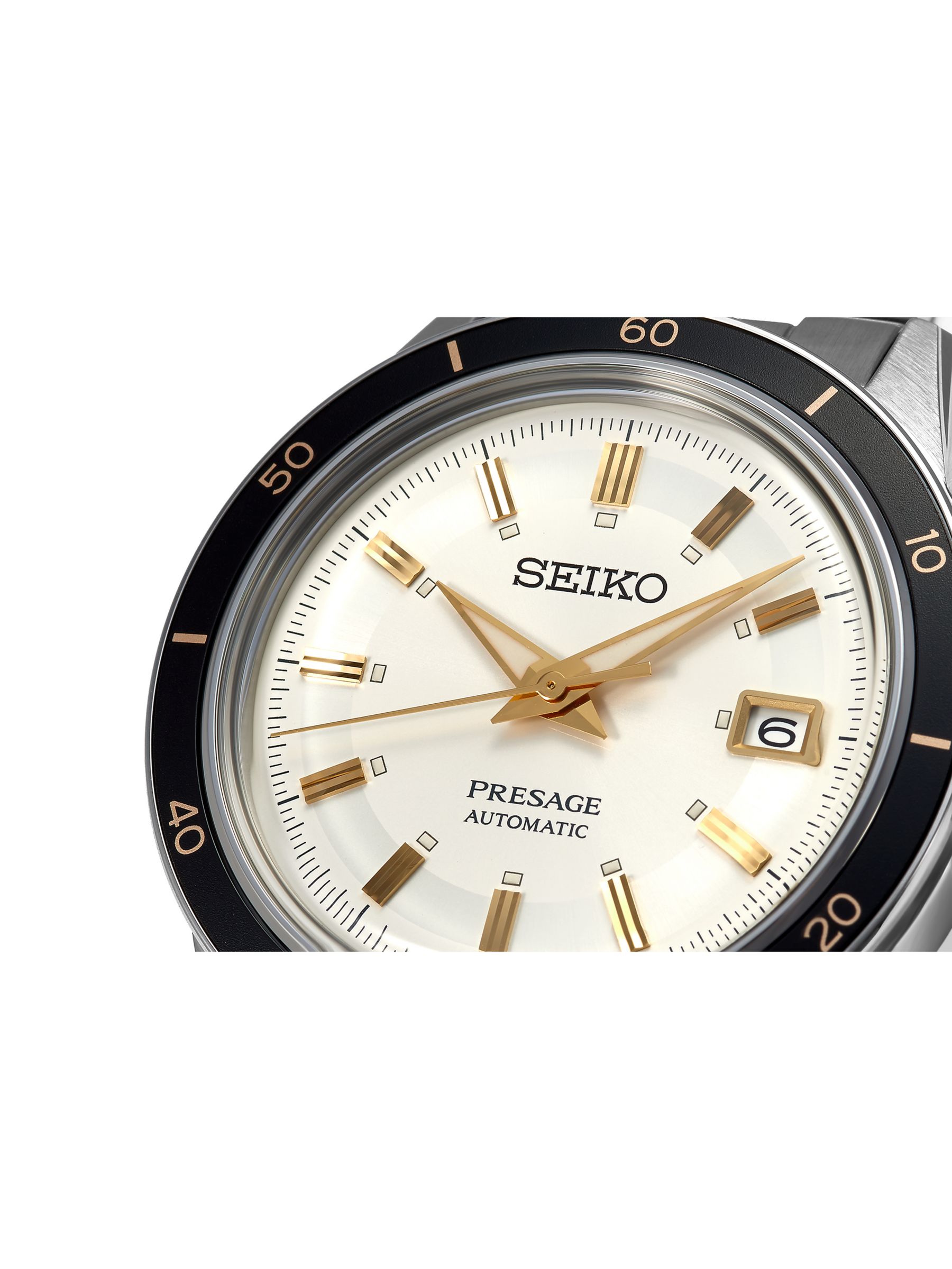 Seiko SRPG03J1 Men's Presage Automatic Date Bracelet Strap Watch,  Silver/White at John Lewis & Partners