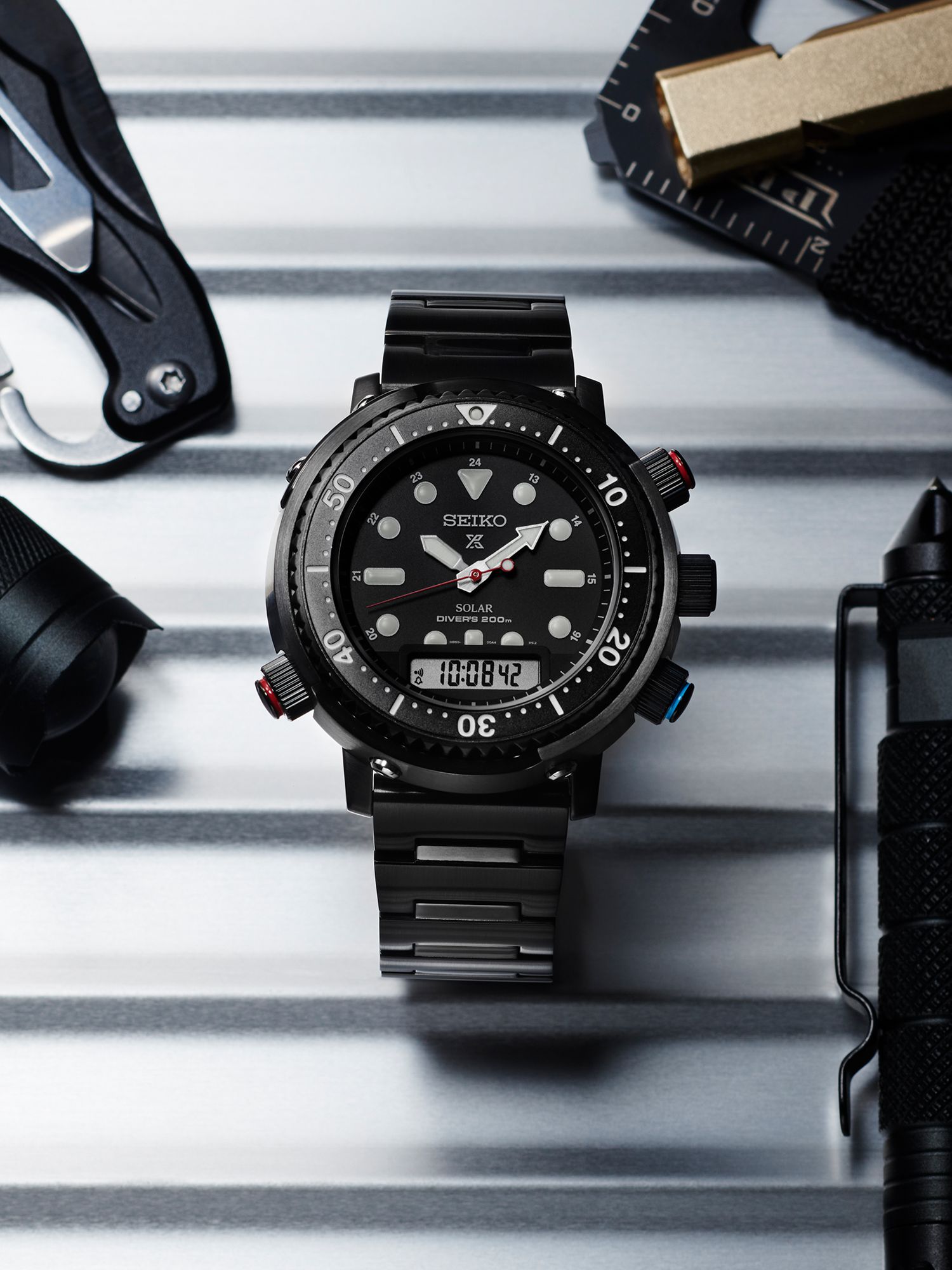 Seiko SNJ037P1 Men's Prospex Limited Edition Commando Arnie Hybrid Diver's Bracelet  Strap Watch, Black at John Lewis & Partners