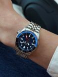 Seiko SSK003K1 Men's 5 Sports Blueberry GMT SKX Re-interpretation Automatic Day Date Bracelet Strap Watch, Silver/Blue