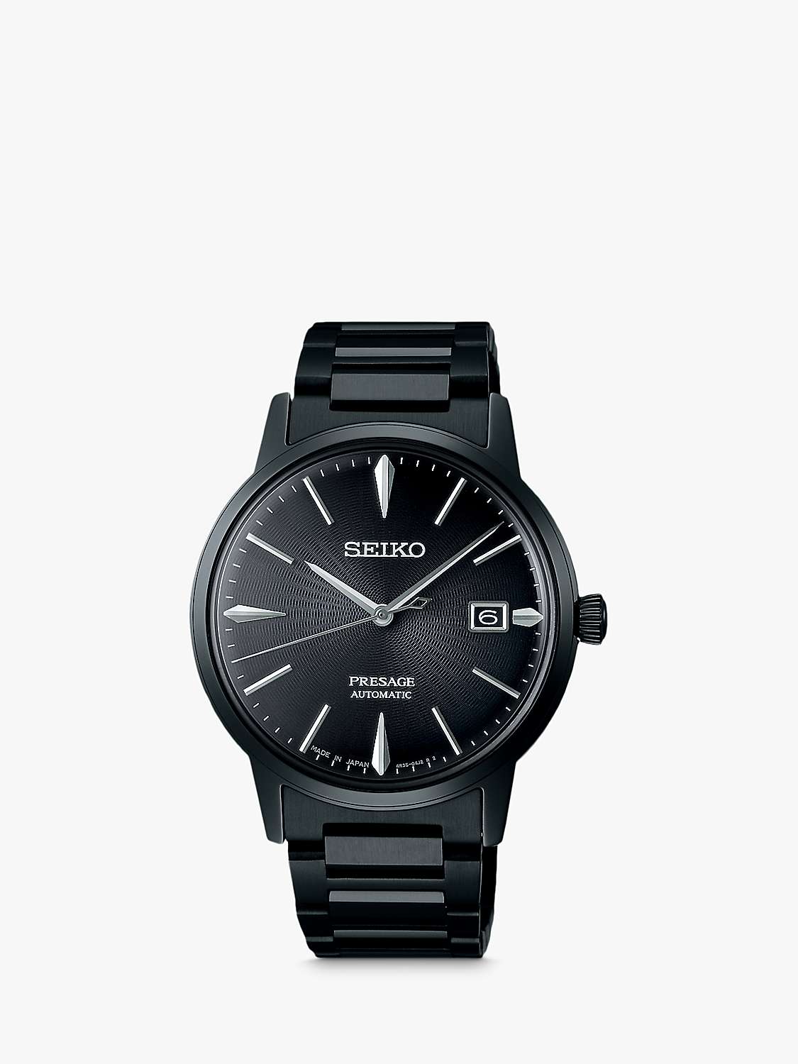 Buy Seiko SRPJ15J1 Men's Presage The Black Velvet Automatic Date Bracelet Strap Watch, Black Online at johnlewis.com