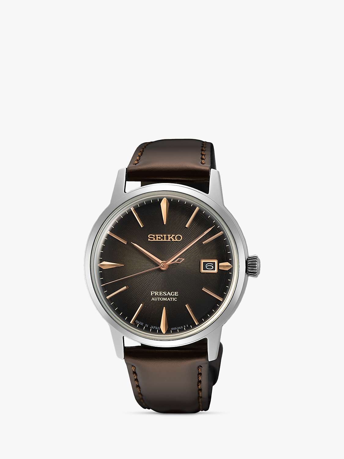 Buy Seiko SRPJ17J1 Men's Presage Automatic Date Leather Strap Watch, Brown Online at johnlewis.com